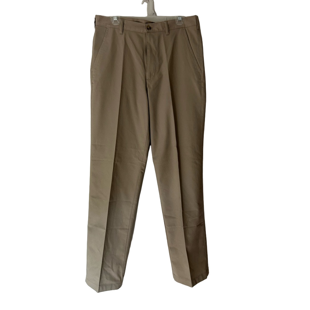 George Men's Tan Chinos Flat Front Cotton Blend Size 32x34